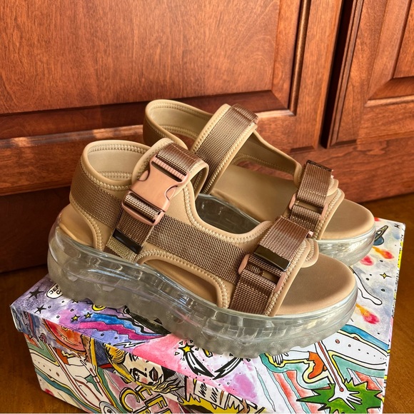 Jeffrey Campbell Shoes - Jeffrey Campbell Women’s Elizondo Nylon Straps Platform Sandals Nude 38
